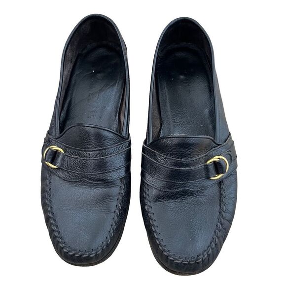 Cole Haan Black Leather Resort Gold Buckle Italy Leather Loafers - Picture 1 of 8